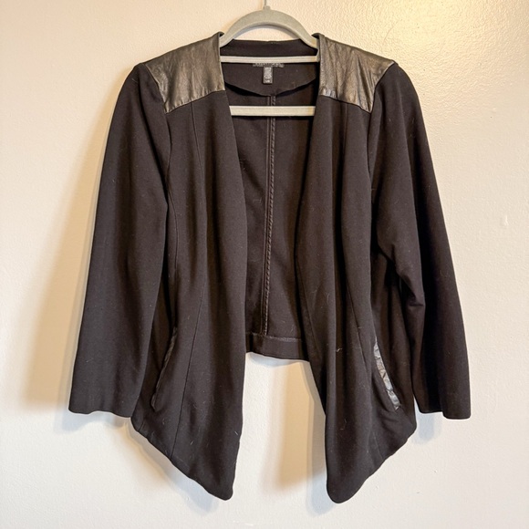 Eileen Fisher Jackets & Blazers - Eileen Fisher Black Open Front Jacket Leather Shoulder Trim Size Large